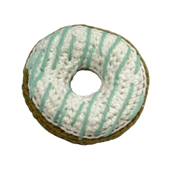 Crochet donut plush with drizzle design. 100% handmade with poly-fil stuffing. - Picture 4 of 4